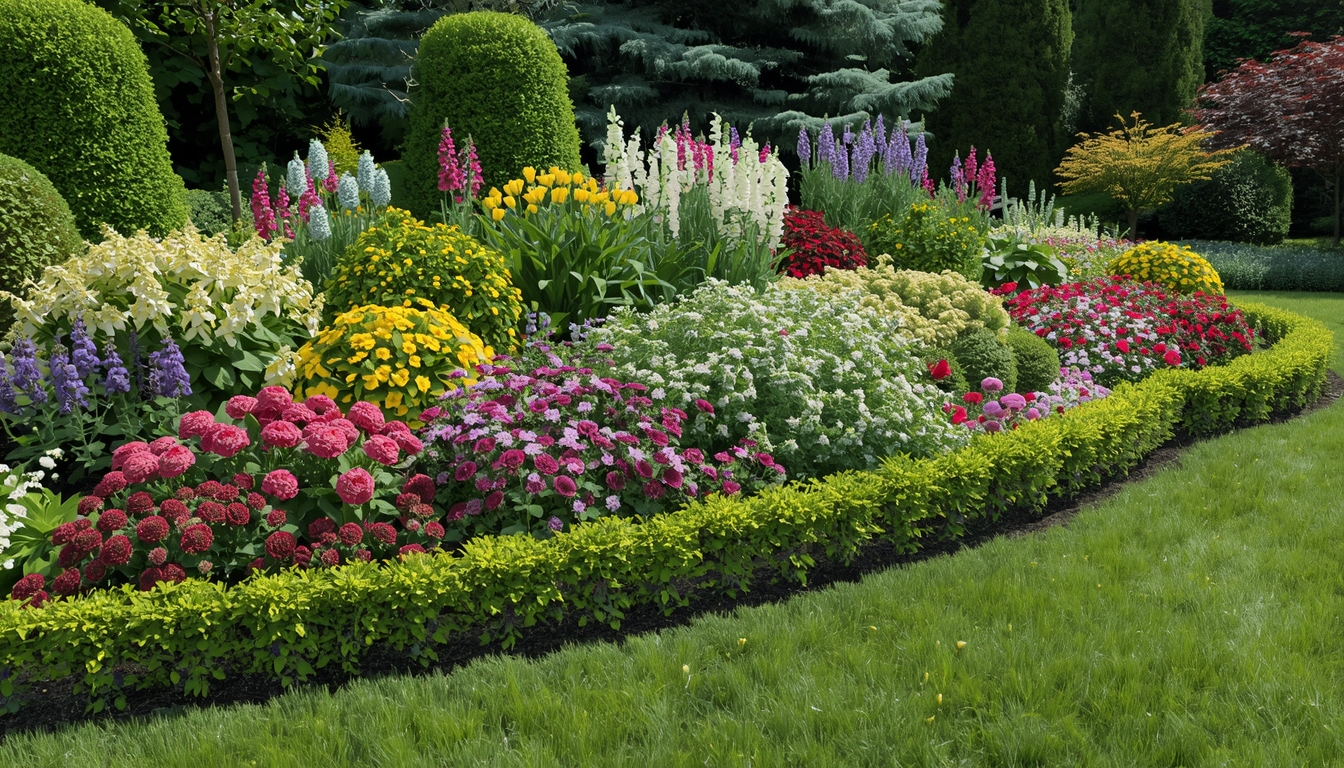 Premium flower bed design with mixed perennials and seasonal blooms